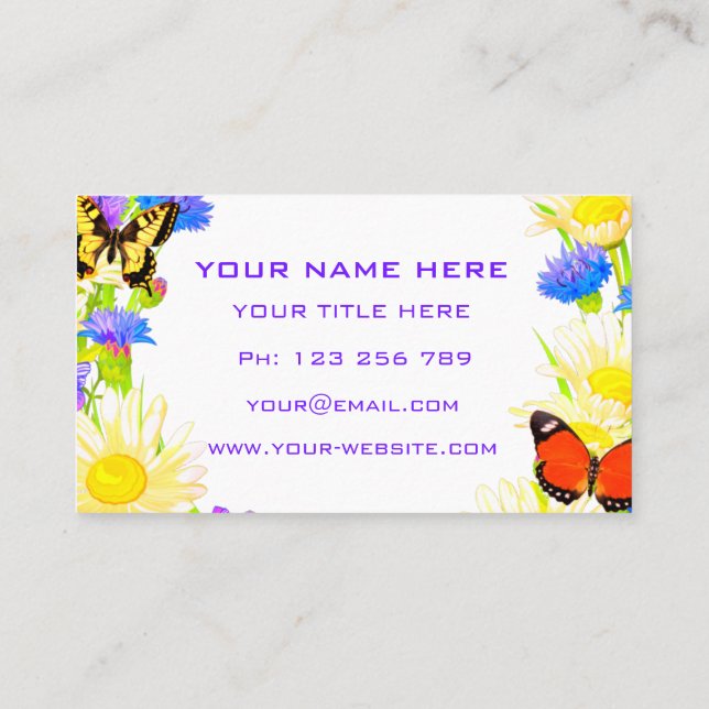 Spring Flowers and Butterflies Business Card (Back)