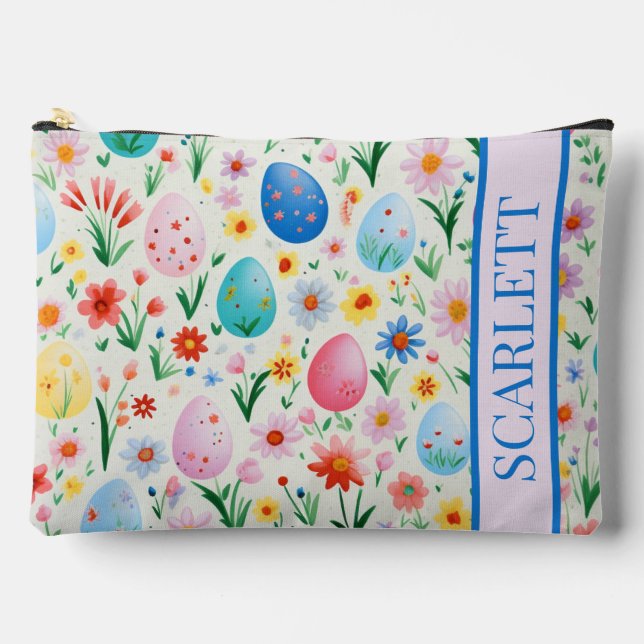 Spring Flowers and Easter Eggs Personalized Accessory Pouch (Front)