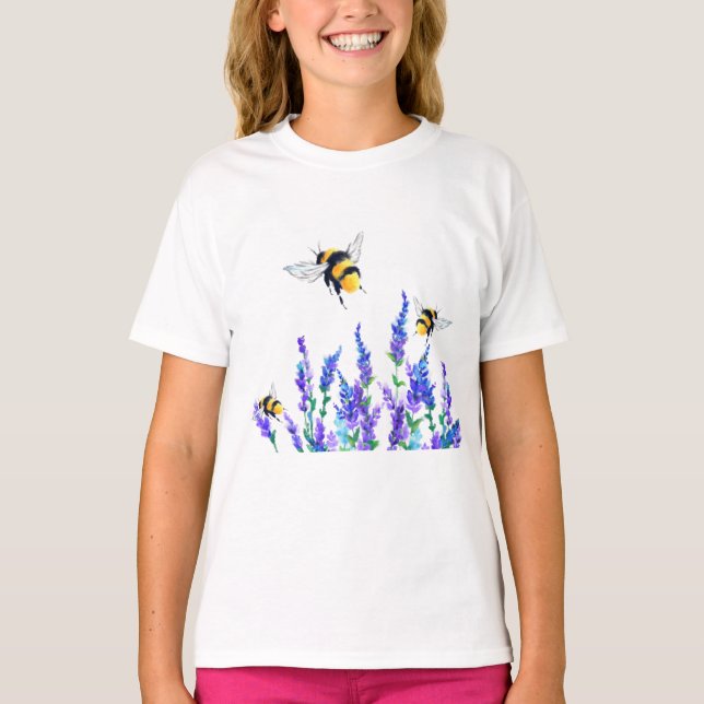 Spring Flowers and Flying Bees T-Shirt (Front)
