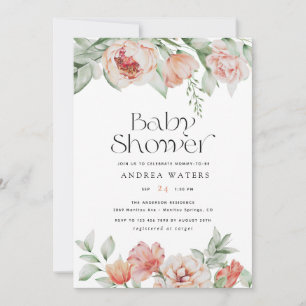 Spring  Flowers and Greenery   Baby Shower Invitation
