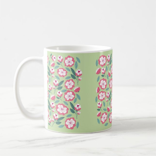 Spring flowers and herbs seamless pattern coffee mug (Left)