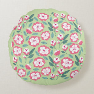Spring flowers and herbs seamless pattern round pillow