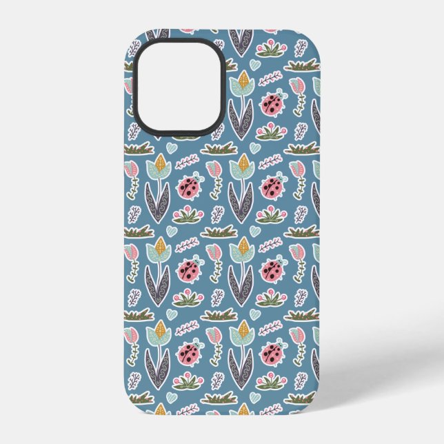Spring Flowers and Ladybug Pattern iPhone Case (Back)