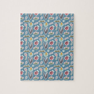 Spring Flowers and Ladybug Pattern Jigsaw Puzzle