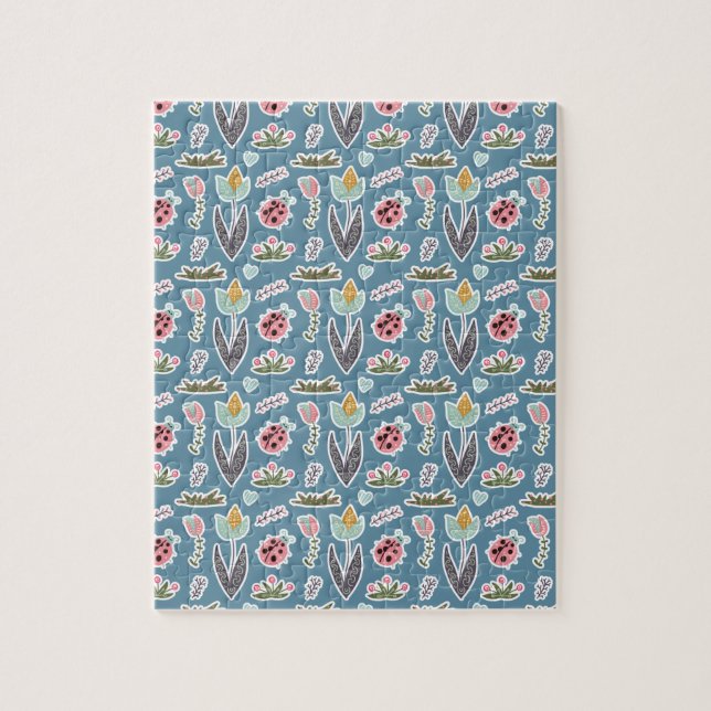 Spring Flowers and Ladybug Pattern Jigsaw Puzzle (Vertical)