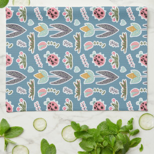 Spring Flowers and Ladybug Pattern Kitchen Towel