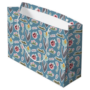 Spring Flowers and Ladybug Pattern Large Gift Bag