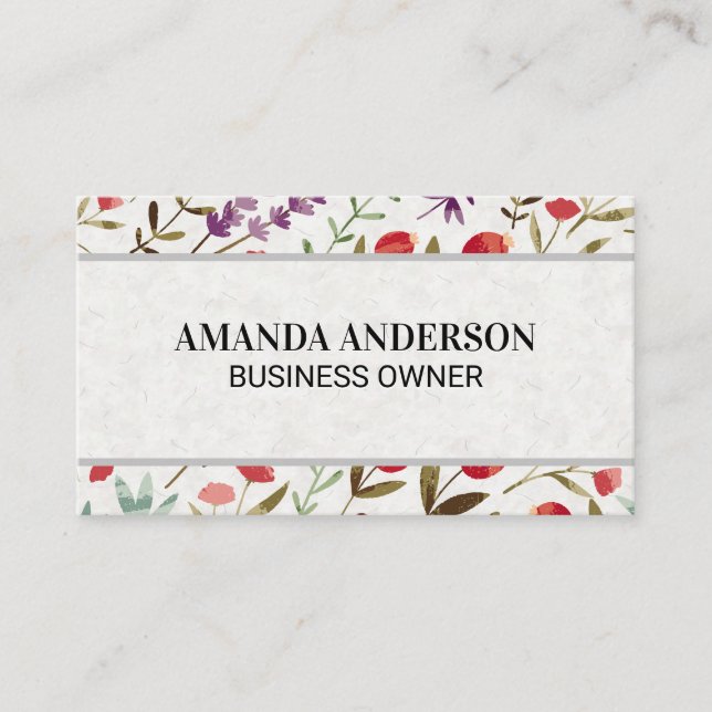 Spring Flowers and Leaves Decorative Pattern Business Card (Front)