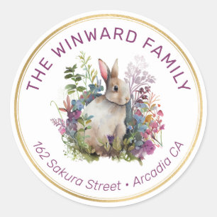 Spring Flowers and Rabbit Easter Return Address Classic Round Sticker