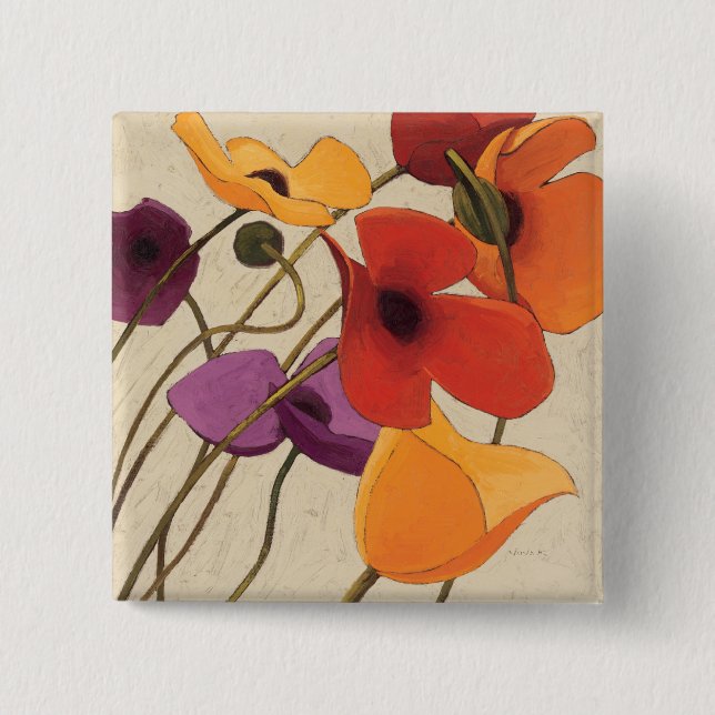 Spring Flowers and Stems 2 Inch Square Button (Front)