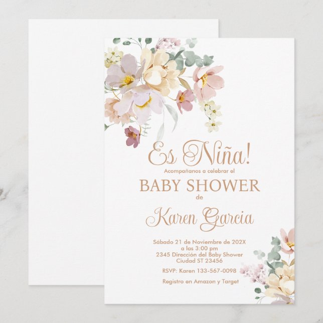 Spring Flowers Baby Shower Girl Invitation (Front/Back)