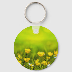 Spring Flowers Background Keychain