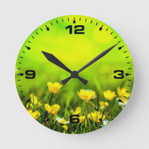 Spring Flowers Background Round Clock