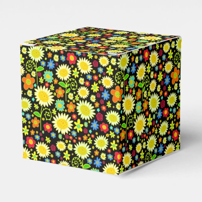 Spring Flowers - Black Favor Box (Front Side)