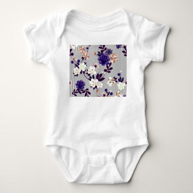 Spring Flowers Black Silhouette Pattern Baby Bodysuit (Front)