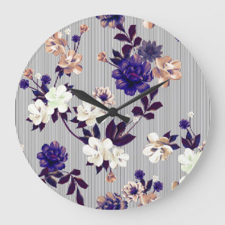 Spring Flowers Black Silhouette Pattern Large Clock