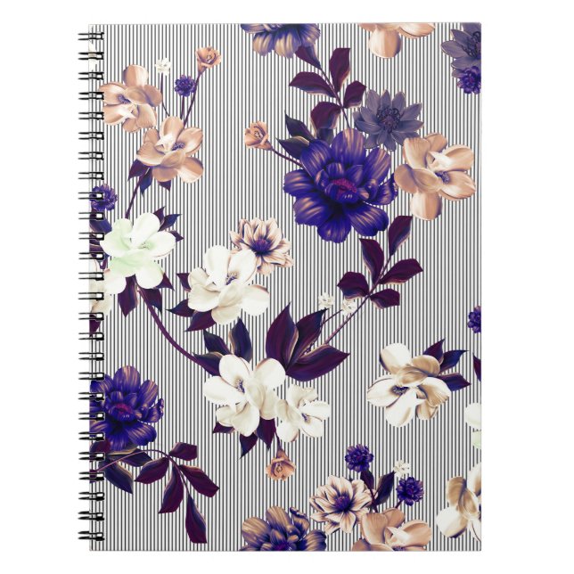 Spring Flowers Black Silhouette Pattern Notebook (Front)