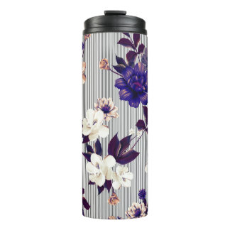 Spring Flowers Black Silhouette Pattern Thermal Tumbler