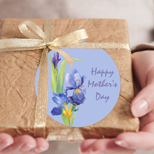 Spring Flowers - Blue Happy Mothers Day Classic Round Sticker