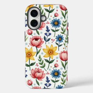 Spring Flowers Blue Pink and Yellow iPhone 16 Case