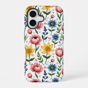 Spring Flowers Blue Pink and Yellow iPhone 16 Case