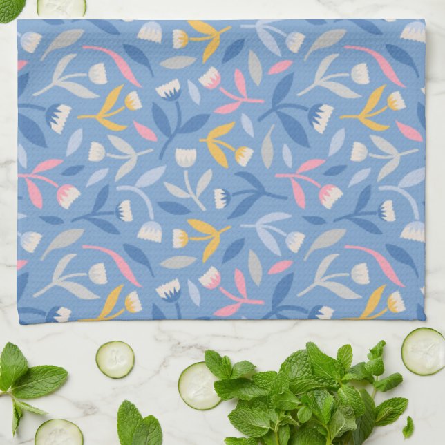 Spring Flowers Blue & Pink Kitchen Towel (Folded)