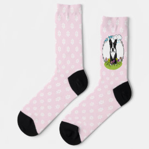 Spring Flowers Boston Terrier Dog (black) Cute Socks