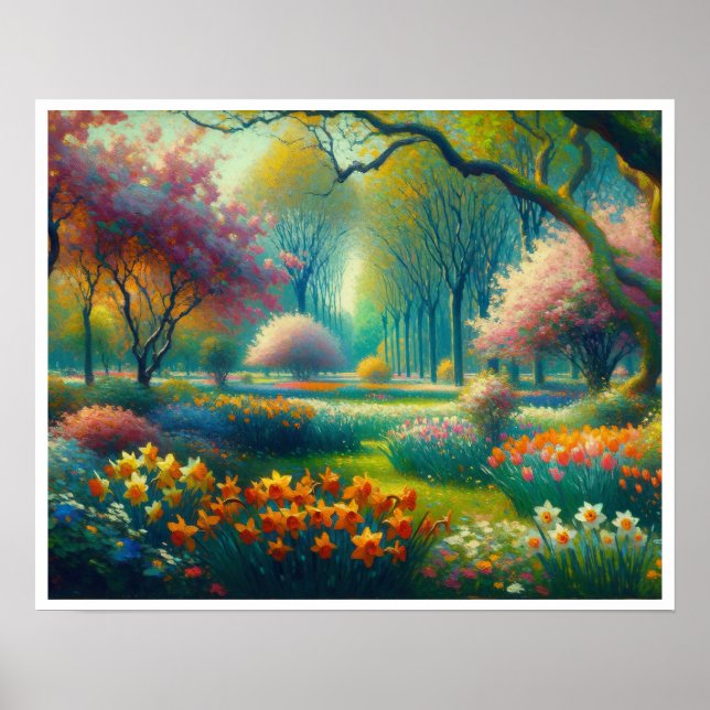 Spring Flowers Botanical Garden Impressionist Poster (Front)