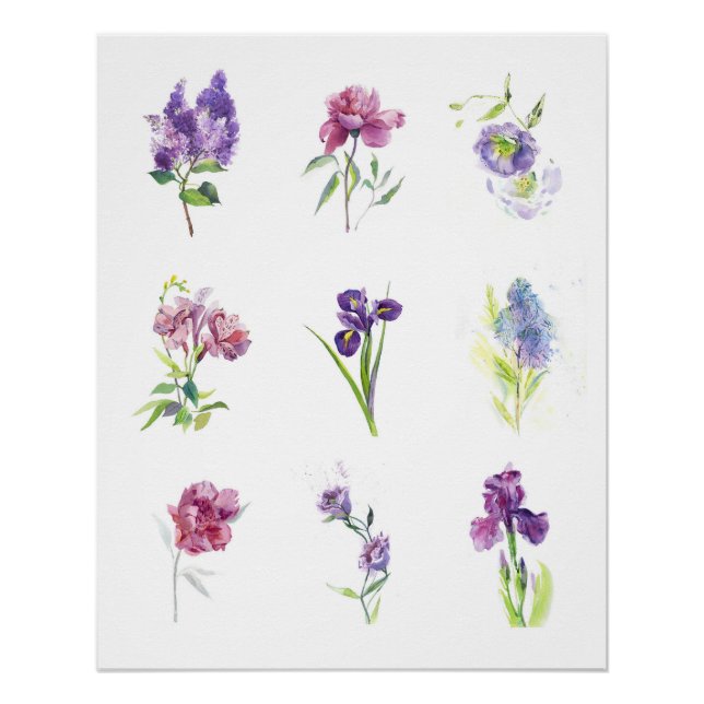 Spring Flowers Botanical Watercolor Collection Poster (Front)
