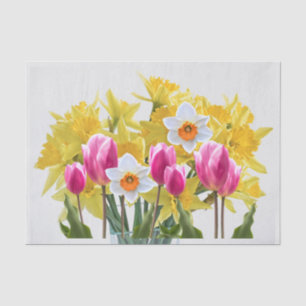 Spring Flowers / Bouquet of Daffodils, Pink Tulips Tissue Paper