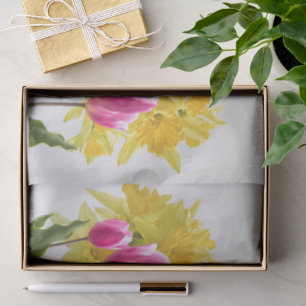 Spring Flowers / Bouquet of Daffodils, Pink Tulips Tissue Paper