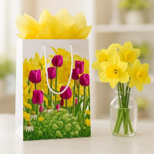 Spring Flowers / Bouquet of Daffodils, Tulips Medium Gift Bag