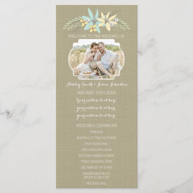 Spring Flowers & Burlap Photo Wedding Program (Front)