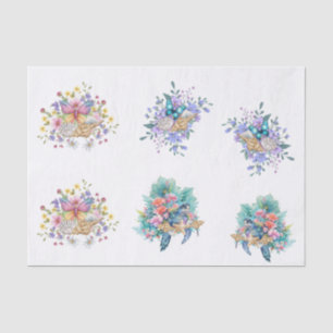 Spring Flowers Butterflies Sea Turtles Decoupage Tissue Paper