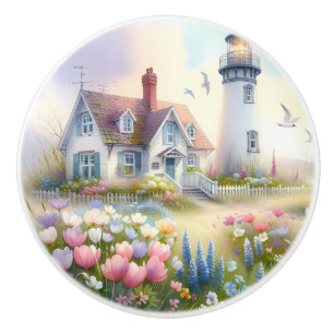 Spring Flowers by Lighthouse Coastal Cottage Ceramic Knob