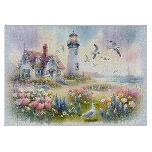 Spring Flowers by Lighthouse Coastal Cottage Cutting Board
