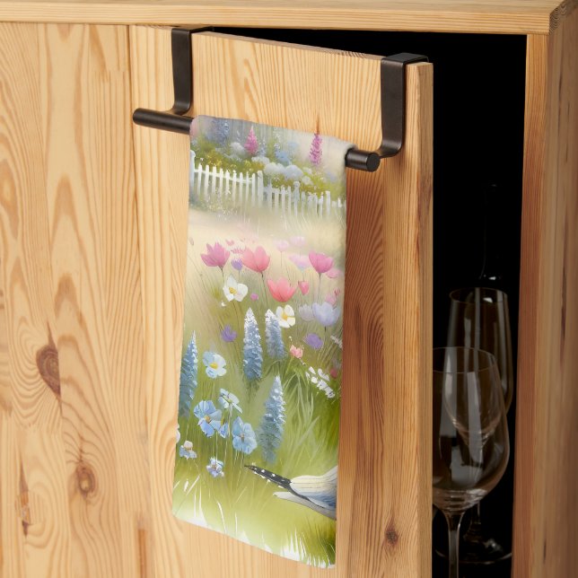 Spring Flowers by Lighthouse Coastal Cottage Kitchen Towel (Thirds Fold)