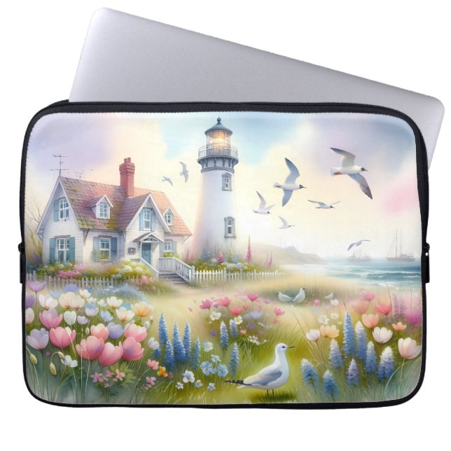 Spring Flowers by Lighthouse Coastal Cottage Laptop Sleeve (Front)