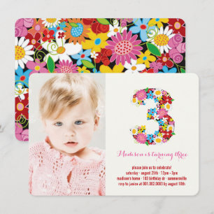 Spring Flowers Chic Three Girl 3rd Birthday Invite