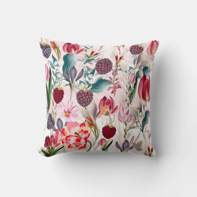 Spring Flowers Colourful Floral Pattern Throw Pillow (Front)
