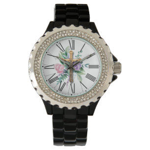 Spring Flowers   Crucifix   Roman Numerals Watch