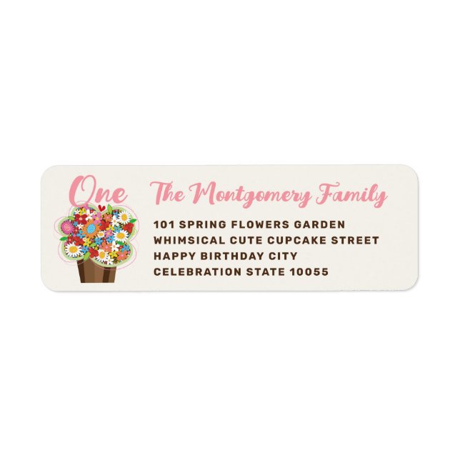 Spring Flowers Cupcake 1st Birthday Address Labels (Front)