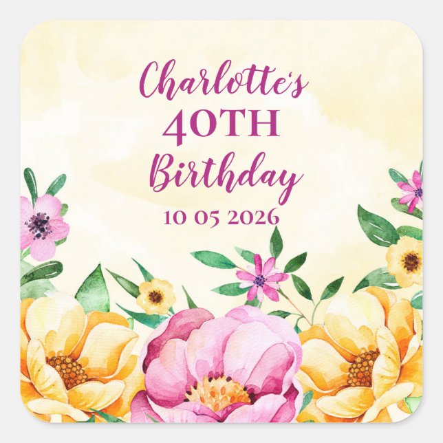 Spring Flowers Custom Birthday Favour Tag (Front)