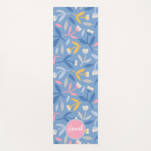 Spring Flowers Custom Blue & Pink Personalized Yoga Mat