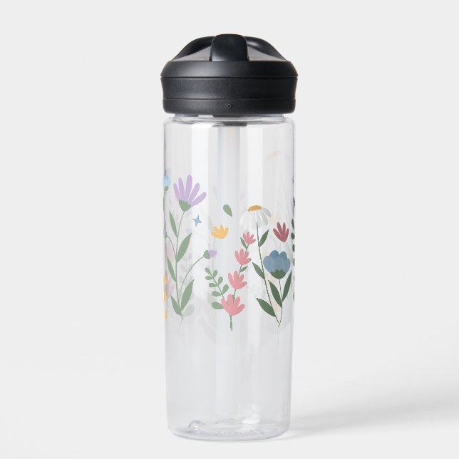 Spring Flowers Cute Floral Botanical Pattern Water Bottle (Front)