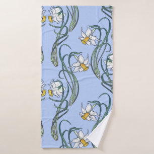Spring flowers. Daffodil flowers interlaced into a Bath Towel