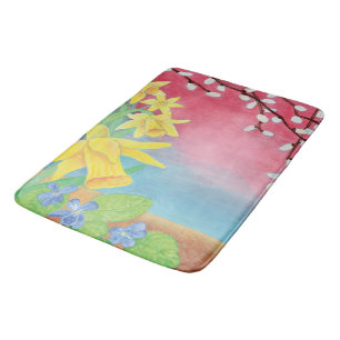 Spring flowers, Daffodils, Salix caprea & Violets  Bath Mat