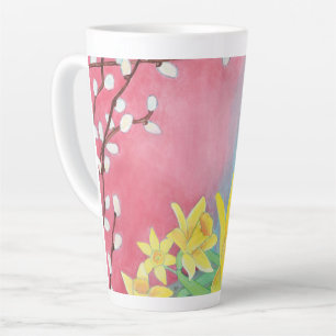 Spring flowers, Daffodils, Salix caprea & Violets Latte Mug