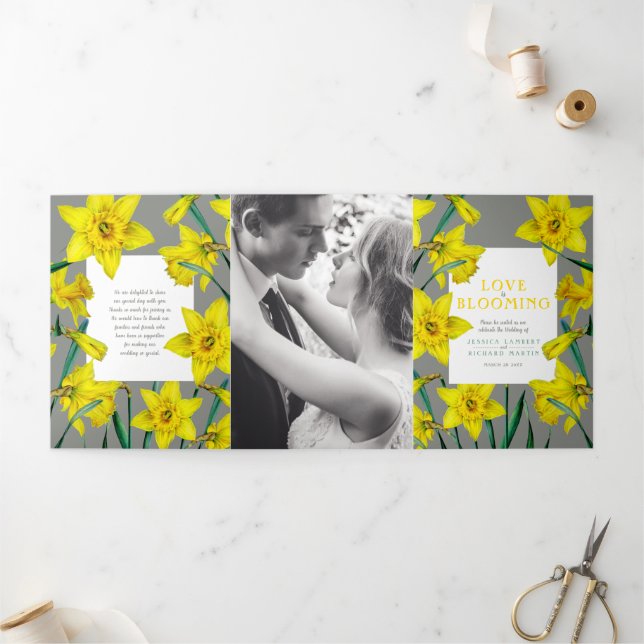Spring flowers daffodils wedding yellow gray Tri-Fold programme (Outside)