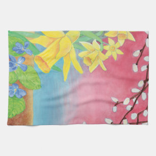Spring Flowers - Daffodils, Willow, Violets Kitchen Towel